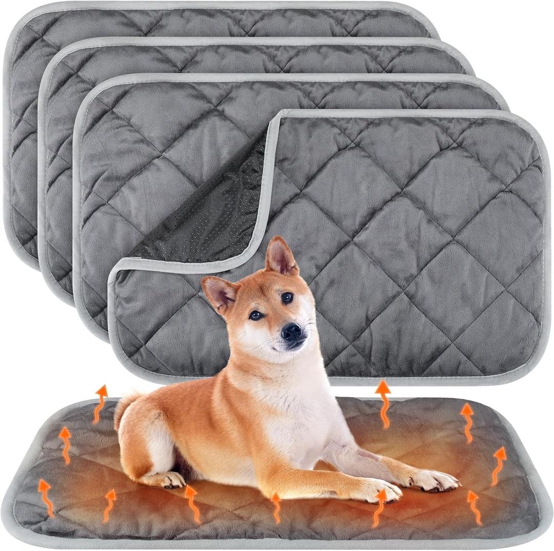 4 Pack Self Heating Cat Pad Self Warming Dog Mat Reflects Body Heat Extra Warm Thermal Pet Pad Washable Dog Cat Bed Crate Bed Mat Blanket for Outdoor and Indoor Pet (Gray,45 x 28 Inch)