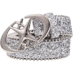 Bling Glitter Y2K Leather Belt for Women Girls Metal Star Buckle Waist Belt Waistband for Jeans Dresses