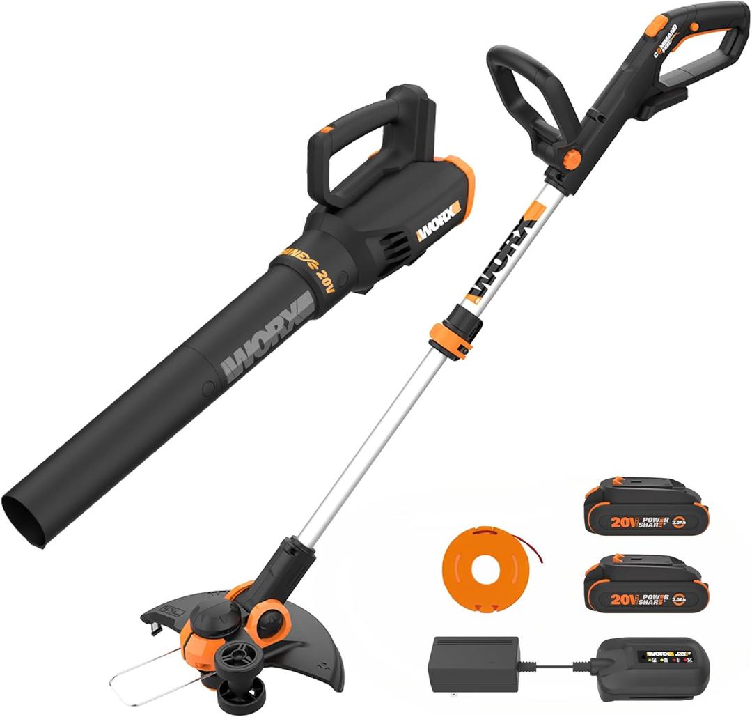 WORX 20V 12" Cordless String Trimmer & 360CFM Leaf Blower Kit, WG928, 20V GT 3.0 Trimmer / Edger + Turbine Blower