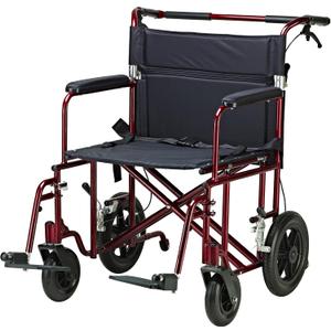 Drive Medical Bariatric Transport Chair FoldingOutdoorFull Length Arms with 12 Inches Rear Flat Free Wheels, Red, 22 Inches
