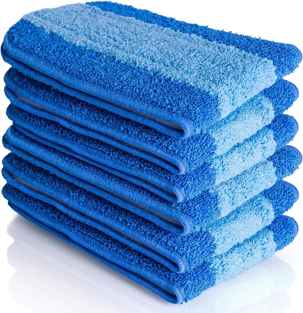 VanDuck Microfiber Cleaning Pads Compatible with Bona Mop (6 Pack) - Microfiber Mop Pads for Hardwood Floor for 18 Inch (Blue)