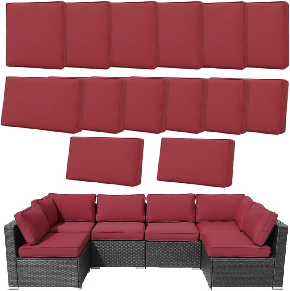 14Pcs Outdoor Cushion Covers Replacement Washable w/Zipper for 6-Seaters Sofa Patio Slipcovers Set Seat and Back Covers Only-23.6x23.6x4inch (Red)