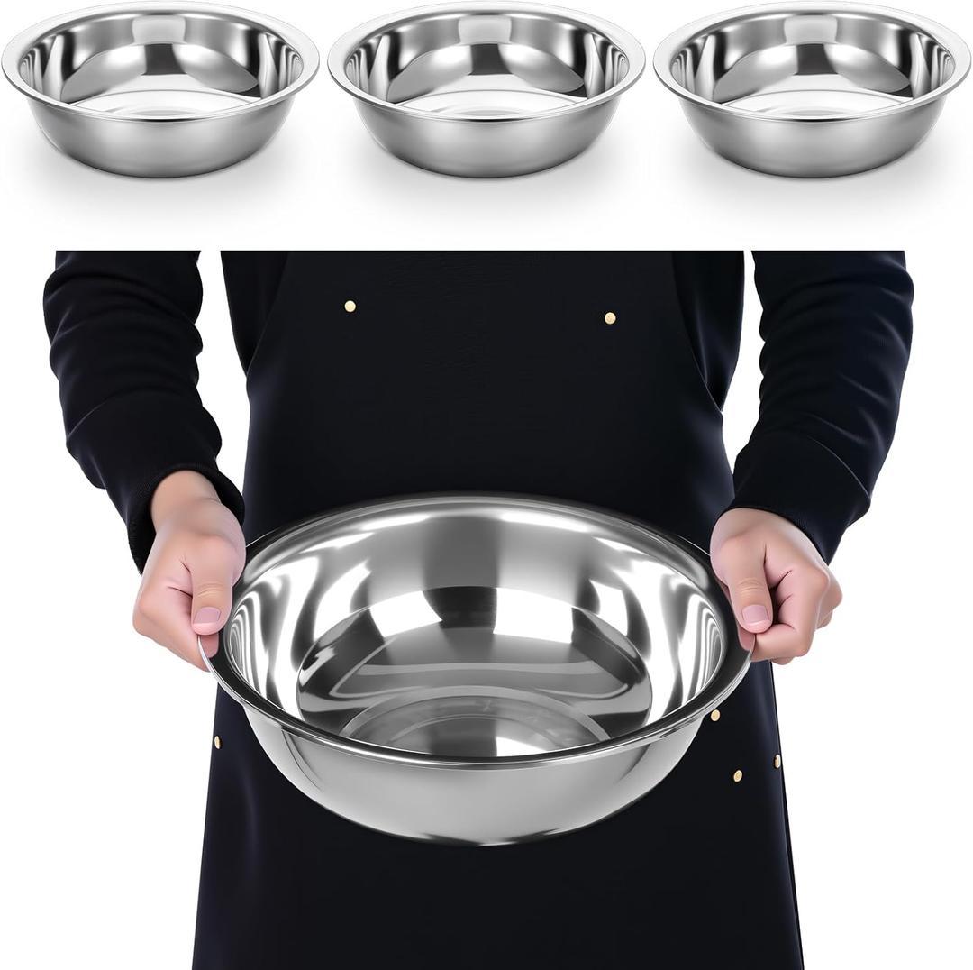 4 Pcs Stainless Steel Mixing Bowl Nesting Metal Prep Salad Bowl Extra Large Basin Salad Basin with Deeper Edge, Mirror Finish for Home Cooking or Commercial, Dishwasher Safe, Silver (13 Inch 8 Qt)