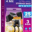 25 Gallon Extra Large Storage Bags 35x 24Resealable Clear Bags with Handle 4 Mil Thick Heavy Duty Big Bag for Clothes Pillow Travel Moving,Bedding,Shoes and Toys Storage, Pack of 3