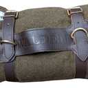 Walden Backyards Fireside Wool Blanket with Leather Carrying Strap (Olive Green with Brown Leather Carrier)