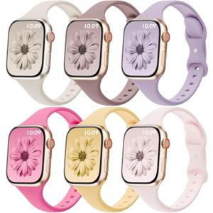 6 Pack Thin Bands Compatible with Apple Watch Band 38mm 40mm 41mm 42mm 44mm 45mm 46mm 49mm Women Men, Sport Silicone Strap Slim Wristband for iWatch Series 11 10 9 8 SE 7 6 5 4 3 2 1 Ultra (Starlight/Smoke Violet/Lavender/Hot Pink/Sunglow/Sand Pink) 6 Pack Thin Bands Compatible with Apple Watch Band 38mm 40mm 41mm 42mm 44mm 45mm 46mm 49mm Women Men, Sport Silicone Strap Slim Wristband for iWatch Series 11 10 9 8 SE 7 6 5 4 3 2 1 Ultra (Starlight/Smoke Violet/Lavender/Hot Pink/Sunglow/Sand Pink)
