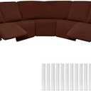 Peryiter 7 Pcs L Shape Sectional Recliner Sofa Covers 5 Seat Sectional Couch Covers Milk Silk Velvet Stretch Reclining Sofa Slipcover Furniture Protector for Living Room (Coffee Brown, Milk Silk)
