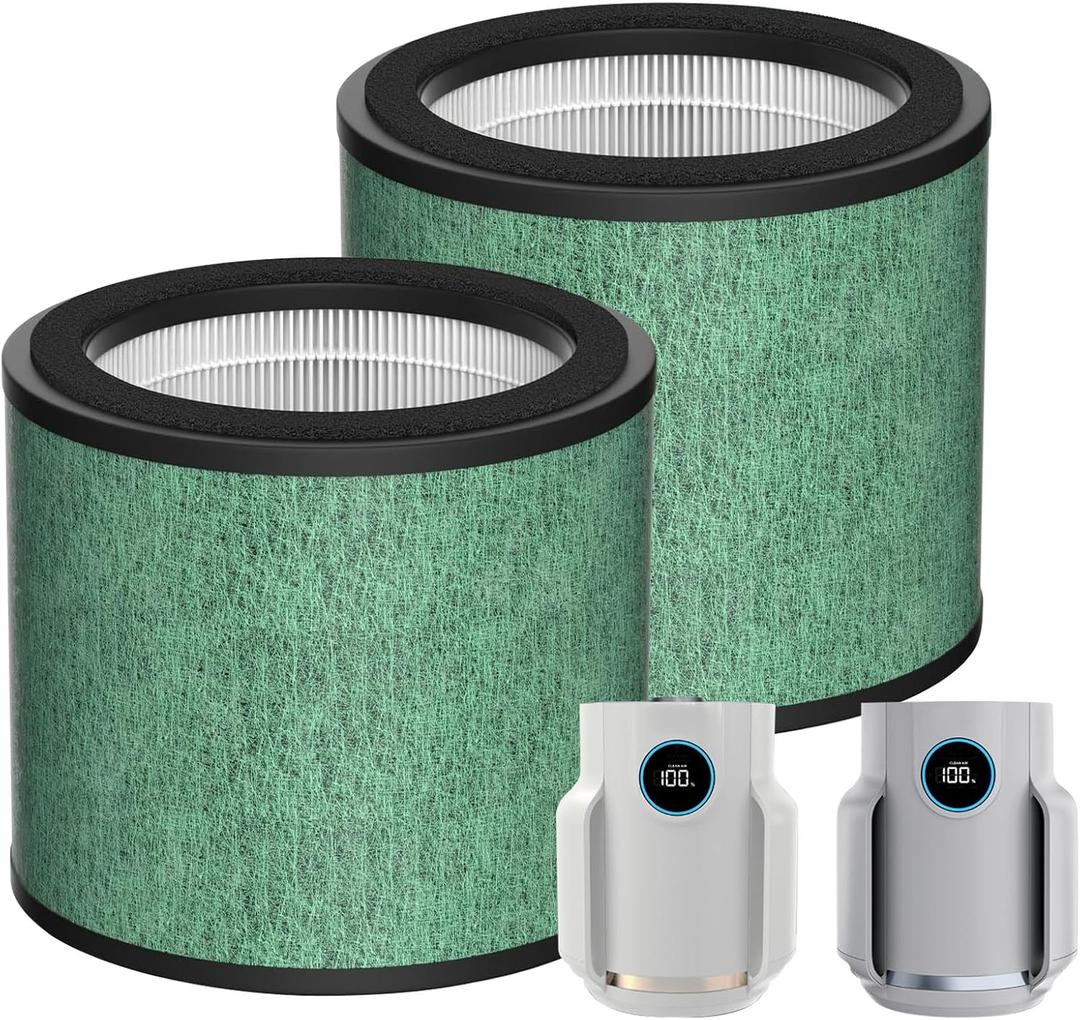 2 Pack HP072 True Filter Replacement for Shark HP072/HP071 NeverChange Air Pu-rif-ier Pet Dander, Smoke,250 Sq.Ft Coverage,Part Number# HP071BRN |HE07FKPET(Green)