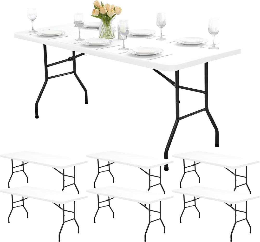 6ft Fitted Tablecloth Rectangle - 6 Pack Outdoor Picnic Table Covers with Elastic, Washable Folding Table Protector for Party Banquet Graduation, 30x72 Inch, White