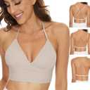 Strappy Low Back Bra for Women Deep V Low Cut Backless Bralette Multiway Convertible Straps Halter Bra (Small, Nude)