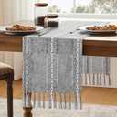 Hemstitched Farmhouse Table Runner, Charcoal 13x36 Inch, Cotton Linen Table Runners 36 Inches Long, Embroidered Striped Grey Boho Table Runner Rustic Home Decor
