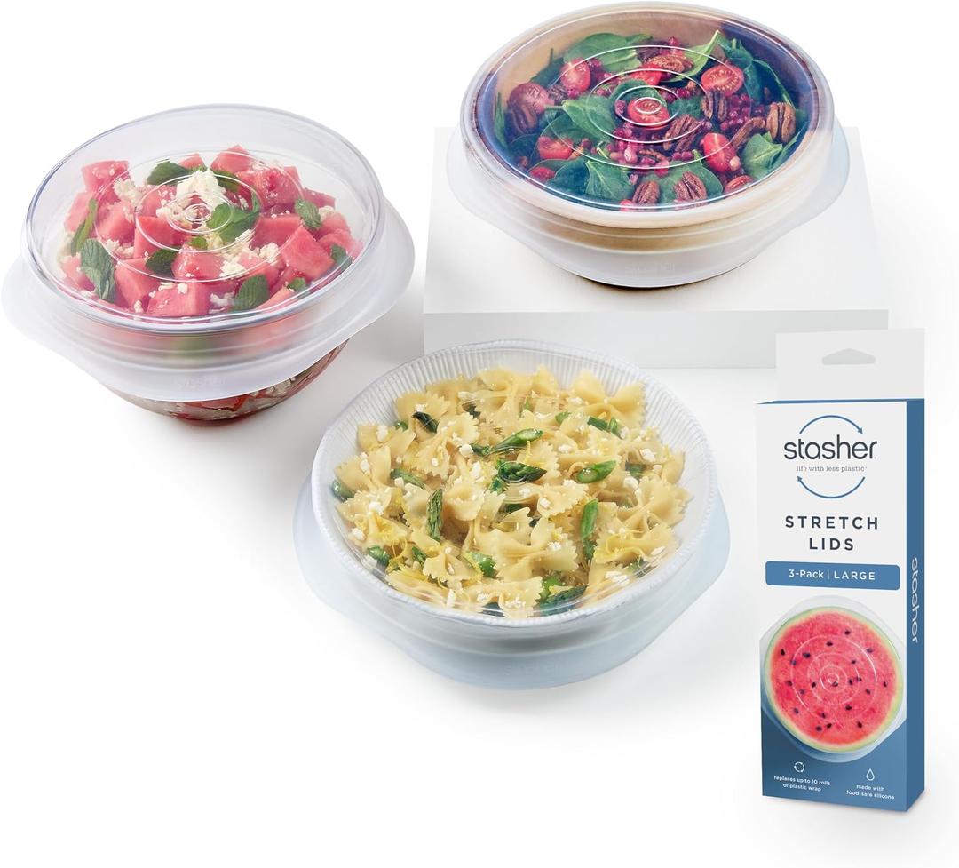 Stasher Premium Reusable Silicone Stretch Lids, Clear, 3pk of 9 Lids, Airtight Seal, Food Container Covers, BPA Free, Leak-free, Dishwasher Safe, Microwave Safe, Eco-Friendly