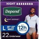 Depend Night Defense Adult Diapers, Incontinence Underwear for Men, Disposable, Overnight, XXL, Grey, 22 Count, Packaging May Vary