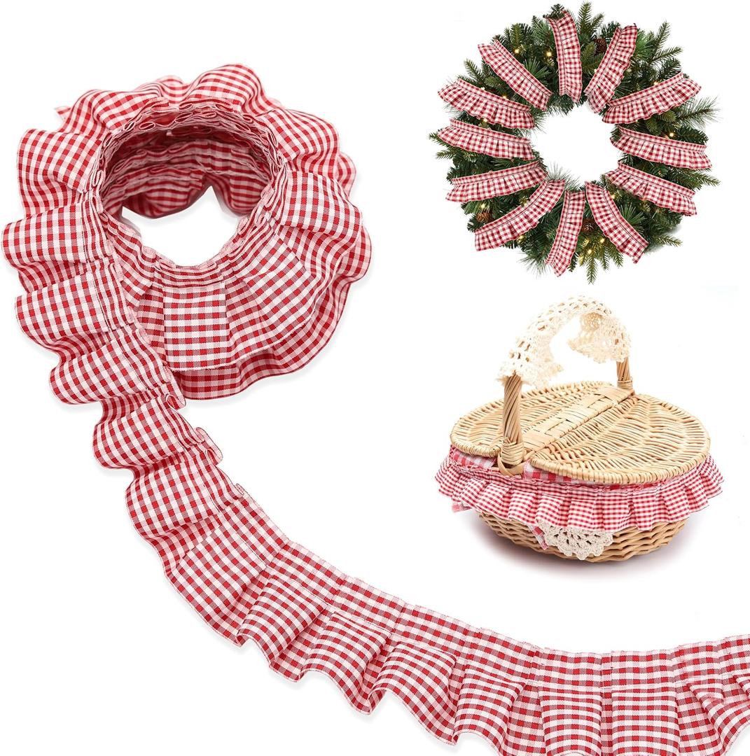 Gingham Ruffle Red Trim Lace 5 Yards 1.5" Rustic Christmas Decorative