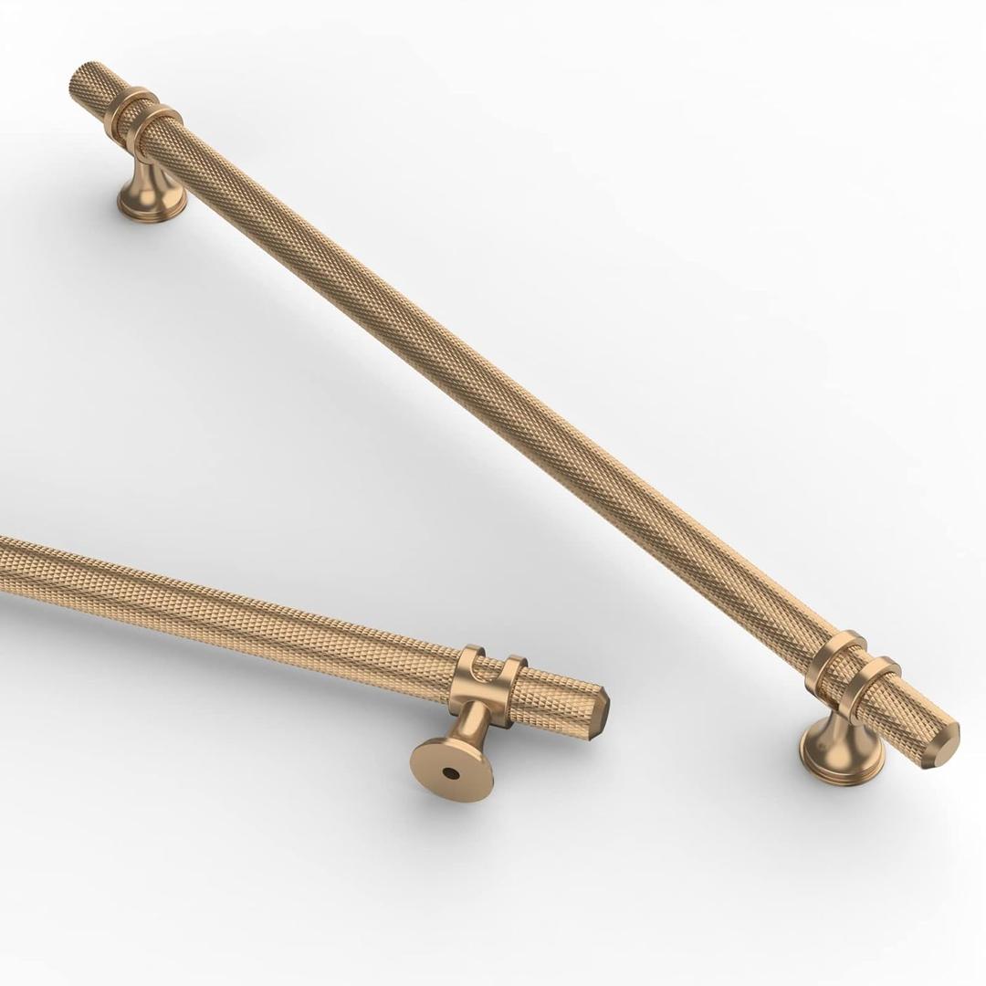 Asidrama 6 Pack 10 Inch(254mm) Knurled Champagne Bronze Kitchen Cabinet Handles, Cabinet Pulls Kitchen Cabinet Hardware Cupboard Handles Drawer Pulls (10" Hole Center)