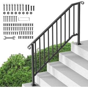 VEVOR Handrails for Outdoor Steps, 5 Step Stair Hand Rail Kit, Transitional Carbon Steel Railings with Installation Kit, Stair Rails for Seniors, Concrete Steps & Porch & Deck, Black Retro Arch