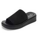 mysoft Women's Knit Platform Sandals Breathable Non-Slip Summer Slides (Black, 6.5)