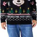 Disney Stitch Christmas Family Matching Snow Sweater Funny Holiday Long Sleeve Crew Neck Pullover Tops Festival Party Sets (Black, M)
