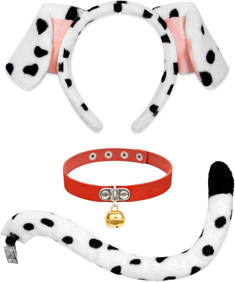 U-Goforst Dalmatian Ears Headband Tail - Costume Headwear for Women Halloween Puppy Dog Dress Up Costume, Black and White