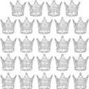 uxcell 24Pcs Mini Crown Cake Toppers, Alloy Queen Princess Little Silver Crown Tiara Cupcake Heart Shaped with Pearl Rhinestone for Birthday Cake Decor Wedding Party, Little Heart Crown