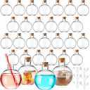Jinei 30 Pcs 6 oz 200ml Ball Shape Plastic Sand Art Bottles Spherical Clear Plastic Potion Bottles Christmas Cocktail Ornament Balls for DIY Wedding Party Gift Crafts Decoration(Wood Color,Cork)