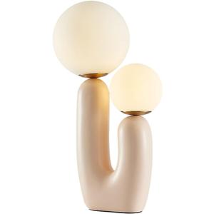 Meefad Modern Bedside Lamp, 2 Lights Table Lamp with Glass Shade, Globe Night Light for Bedroom Reading Nightstand, Beige