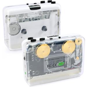 Auto Reverse Clear Stereo Cassette Player,Built-in Cool Copper Wheel Movement Earphone,Cassette Tape to MP3 Converter with Tape Converter Software,Powered by USB Power Cord or AA Battery