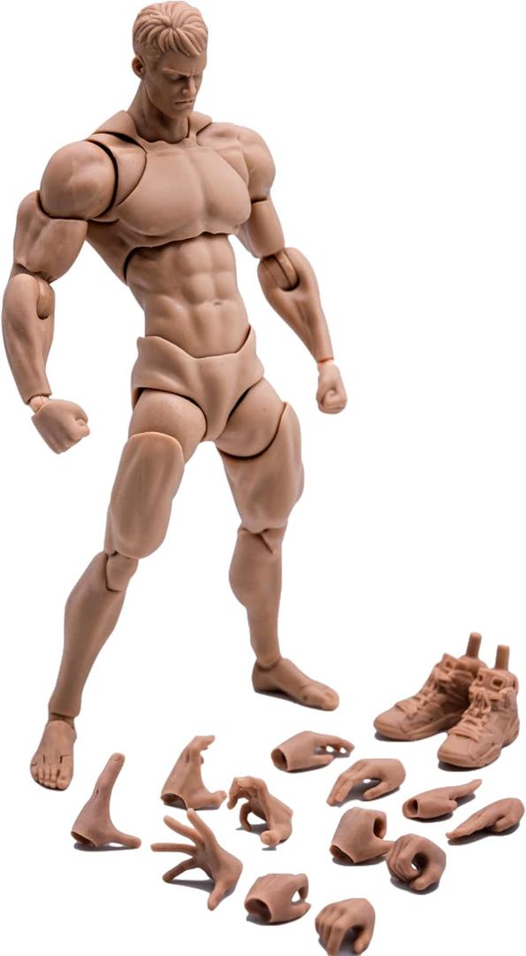 Fremego 1/12 Scale Male Action Figure,6inch Super Flexible Strong Muscular Figure Miniature Figures Body Doll with Interchangeable Hands and Accessories Collection (Yellow Skin)