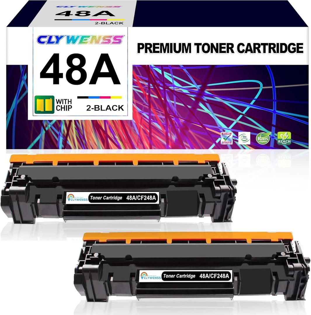 Compatible Toner Cartridge Replacement for HP 48A CF248A for Pro M15w M15a M16w M16a MFP M28w M28a M29w M29a M30w M31w Series Printer (2 Black)