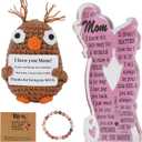 Coruja Funny Birthday Gifts for Mom Mothers Mama Mommy, Mini Positive Crochet Animals Owl with Acrylic Plaque Sign Bracelets, Emotional Cheer Up Support Positive Gifts for Mom Grandmother