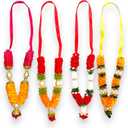LOVENSPIRE Set of 4 Mini Idol Mala, Satin Ribbon & Plastic Bead, Diwali Hanging Ornament, Reusable Garland for Photo Frame God Shringar, 4.5 Inches