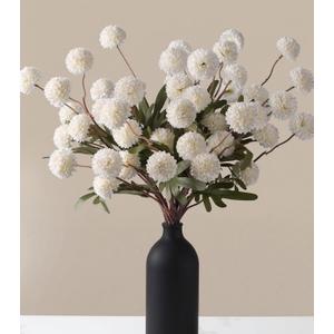 2 x HyeFlora Fake Kiku Flowers, Faux Silk Pompon Mums Artificial Flowers, Chrysanthemum Stems Floral Arrangement Dried Flowers Vintage Decorative Indoor Home Vase Decor White (Vase not Included)