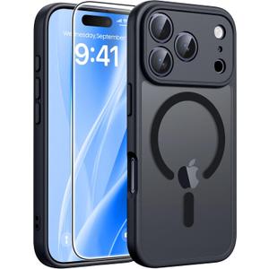 FNTCASE for iPhone 17 Pro Max Case: [Compatible with Magsafe] Translucent Matte Cases with [Full Camera Protection] [Screen Protector] Military Grade Shockproof Protective Phone Cover - Black