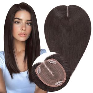 S-noilite Human Hair Toppers for Women, 100% Real Human Hair, 4x5 Inch Lace Base, Dark Brown, 12 Inch