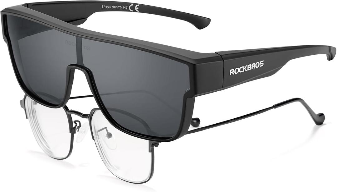 ROCKBROS Polarized Fit Over Glasses Sunglasses Wrap Around UV400, Medium