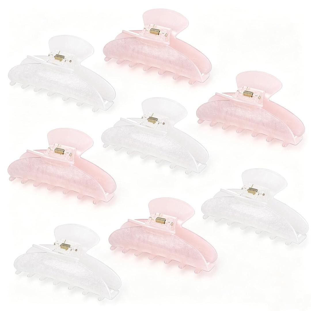 8 Pcs Large Acrylic Hair Claw Clips for Women Non slip Strong Hold Clamps for Thick and Thin Hair (French,Pink,White)