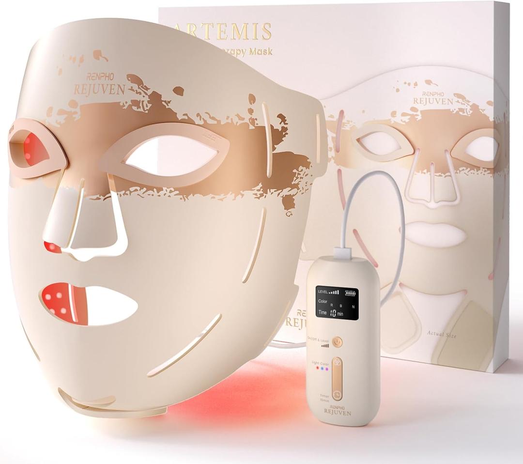 RENPHO 4D Red Light Therapy Mask for Face 2026, Valentines Day Gifts for Women Mom Wife, 324 LEDs Full Face Coverage & 3 Light Modes, Cordless LED Red Light Therapy Face Mask for Home Use & Travel (Champagne Gold)