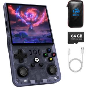 R36MAX Handheld Game Console, Retro Gaming Console with 4000mAh Battery 4.0IPS Screen, Open Source Linux System, with 64GB TF Card Portable Video Gaming Console, Transparent Gray
