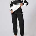 Herseas Women 2 Piece Outfits Sweat suit Lounge Set Color Block Crewneck Pullover with Jogger Airport Tracksuit Matching Pants Set Black Small 4 6