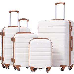 Coolife Luggage 4 Piece Set Suitcase Spinner Hardshell Lightweight TSA Lock (16in20in24in28in, family set-apricot white)