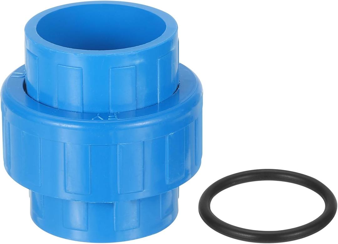 uxcell PVC Union Pipe Fitting, 1Pcs 1-1/4" PVC Slip Union Coupling Adapter with O-ring, Slip Socket Port Connection for Swimming Pools and Outdoor Plumbing Applications (Blue)