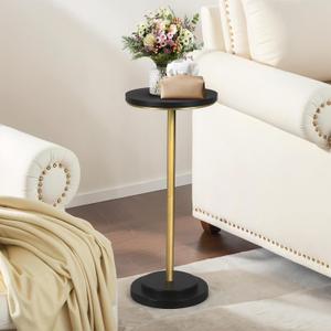 COVLON Drink Table Set of 2, Small Round Pedestal Side Table with Carved Top for Living Room, Bedroom, Small Space, Corners and Office, Gold and Black