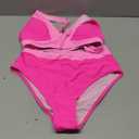 Hilinker Women's Leopard Bikini Swimsuits V Neck High Waisted 2 Piece Bathing Suits (Pink Colorblock, S)