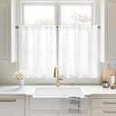 HOMEIDEAS Non-See-Through White Privacy Sheer Kitchen Curtains, 26X70 Inches Long 1 Panel Short Sheer Curtains Light Filtering Bathroom Window Drapes for Bedroom Living Room