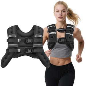Weighted Vest,  Weight Vest with Reflective Stripes for Men Women, Two Adjustment Straps for Workout, Strength Training, Running, Fitness, Muscle Building, Weight Loss (12lb)