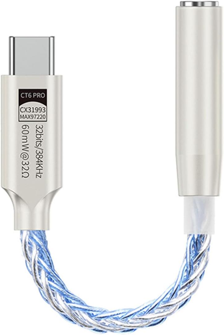 Hi-Res Lossless Music USB C to 3.5 mm Audio Adapter with DAC Chip CX31993 & AMP Chip MAX97220 CT6 Pro HiFi 32bit 384KHz Dongle Headphone Amp USB C DAC Compatible with iPhone 16 & All Type C Phone