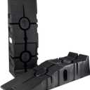 FloTool 11909ABMI RhinoRamp Vehicle Ramp Pair - Ideal for Stress-Free Home Garage Maintenance - Reduces Slippage - Works with Low Clearance Vehicles - 12,000lb GVW Capacity - Extra-Wide Design, Car Ramps Wheel Chock Bundle