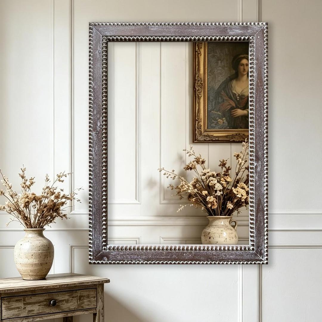24x32 Inch Rectangular Wood Wall Mirror Rustic Farmhouse Decorative Mirrors with Wooden Frame for Living Room Bedroom Bathroom Entryway Wall Decor