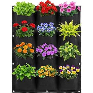 WFIST Vertical Hanging Planter Bag, Breathable Felt Wall Garden Planter with Metal Grommets, Indoor/Outdoor Space-Saving Herb & Flower Growing Pouch (12-Pocket)