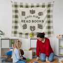 XLDLIOO Cool Kids Read Books Wall Tapestry, Vintage Classroom Wall Tapestry Hanging, Green Buffalo Checkered Tapestries Decor Art for Kids Reading Room Corner Nook Library Classroom, 50x60in